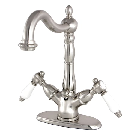 Kingston Brass Two-Handle Bathroom Faucet W/ Brass Pop-Up, Brushed Nickel KS1438BPL